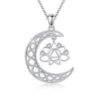 wholesale 925 Sterling Silver Moon Crescent Lotus Necklace Wholesale With Crystal Accents-Lotus AA