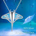wholesale 925 Sterling Silver & Colorful Stone Stingray Pendant Necklace for Women, Cute Manta Ray Jewelry Gift-0-5