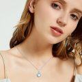 wholesale 925 Sterling Silver Round Rainbow Moonstone Leaf Pendant Necklace for Women-0-3