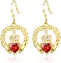 wholesale 18K Gold Plated 925 Sterling Silver Claddagh Birthstone Earrings for Women Irish Celtic Jewelry Gifts-07-July-Lab Created Ruby