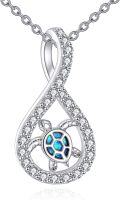 wholesale 925 Sterling Silver Opal Sea Turtle Pendant Necklace with Chain for Women-0-0