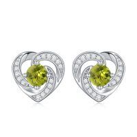 wholesale 925 Sterling Silver Birthstone Heart Stud Earrings Jewelry Gifts for Women-Silver-08-Aug-Zirconia