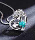 wholesale 925 Sterling Silver Genuine Turquoise and Cubic Zirconia Heart Mother's Day Gift Necklace-0-4