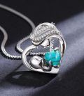 wholesale 925 Sterling Silver White Gold Plated Mother Child Heart Turquoise Pendant Necklace-0-4