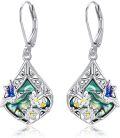 wholesale 925 Sterling Silver Abalone Shell Hummingbird Leverback Dangle Earrings-0-0
