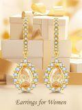 wholesale Gold 925 Sterling Silver Teardrop Cubic Zirconia & Orange Stone Halo Huggie Hoop Earrings for Women-0-4