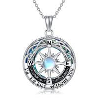 wholesale 925 Sterling Silver Compass Pendant Necklace with Blue Stone and Rope Design - I'd Be Lost Without You Message s for Women Girls-Celtic - Compass