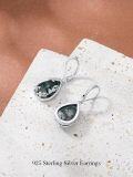 wholesale 925 Sterling Silver Teardrop Moss Agate Leaf Design Dangle Earrings Gift for Her-0-2