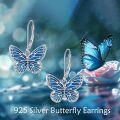 wholesale 925 Sterling Silver Blue Enamel Butterfly Drop Earrings for Women Girls s-0-4