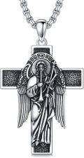 wholesale 925 Sterling Silver Cross Angel Pendant Necklace  Religious Protection Amulet Jewelry for Men-0-0