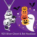 wholesale 925 Sterling Silver Halloween Ghost & Jack-o'-Lantern Pendant Necklace Gothic Jewelry-0-4
