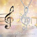 wholesale 925 Sterling Silver Cubic Zirconia Heart Musical Notes Pendant & Chain Set for Women Girls Gifts-0-5