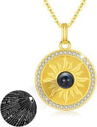 wholesale Gold 925 Sterling Silver Round Pendant with CZ Stones & Black Pearl - Sun Design Necklaces for Women-41- Gold Sun ( 100 Languages )