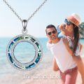 wholesale 925 Sterling Silver Blue Crystal Double Circle Pendant Necklace for Women-0-5