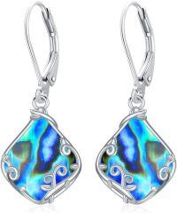 wholesale Sterling Silver Filigree Teardrop Gemstone Dangle Earrings for Women-Abalone Shell
