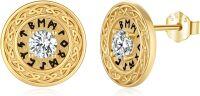 wholesale 925 Sterling Silver Round Celtic Knot & Runes Stud Earrings Norse s for Men and Women-Gold