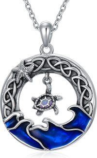 wholesale 925 Sterling Silver Turtle Pendant Blue Wave Necklace Sea Life s for Women Girlfriends-Turtle B