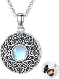 wholesale Sterling Silver Round Picture Locket Necklace Holds 2 Photos Jewelry Gift-Filigree Moonstone Locket+Photo+Text-Filigree Moonstone Locket Only