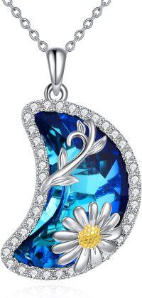 wholesale TOUPOP Birth Month Flower Necklace,925 Sterling Silver Necklace,birth Flower Necklaces With Blue Moon Crystal For Women Birthday Anniversary, Sterling Silver, Crystal -undefined