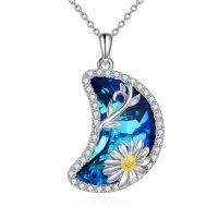 TOUPOP Sterling Silver Blue Moon Crystal Birth Flower Necklace-undefined