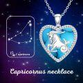 wholesale 925 Sterling Silver Heart-Shaped Blue Stone with Unicorn Pendant Necklaces for Women - 12 Zodiac Signs -0-1