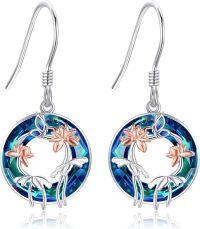 wholesale 925 Sterling Silver Blue Crystal Butterfly & Flower Drop Earrings for Women-Lotus
