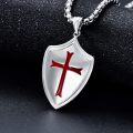 wholesale 925 Sterling Silver  Knight's Templar Cross Joshua 1:9 Shield Pendant Necklace  with Red Enamel and Inspirational Verse-0-1