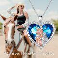 wholesale 925 Sterling Silver Heart-Shaped Blue Crystal Horse Pendant Necklaces Gift for Her Him-0-1