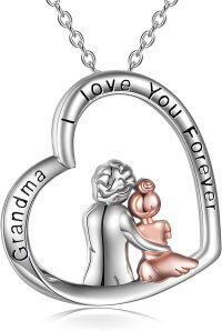 wholesale 925 Sterling Silver Heart Pendant with Grandmother and Child Design - I Love You Forever Necklace for Women's Gifts-silver-grandma necklace