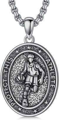 wholesale 925 Sterling Silver Sports Athlete Pendant Necklace - Protect This Athlete Charm Chain s for Men & Women-Basketball Necklace