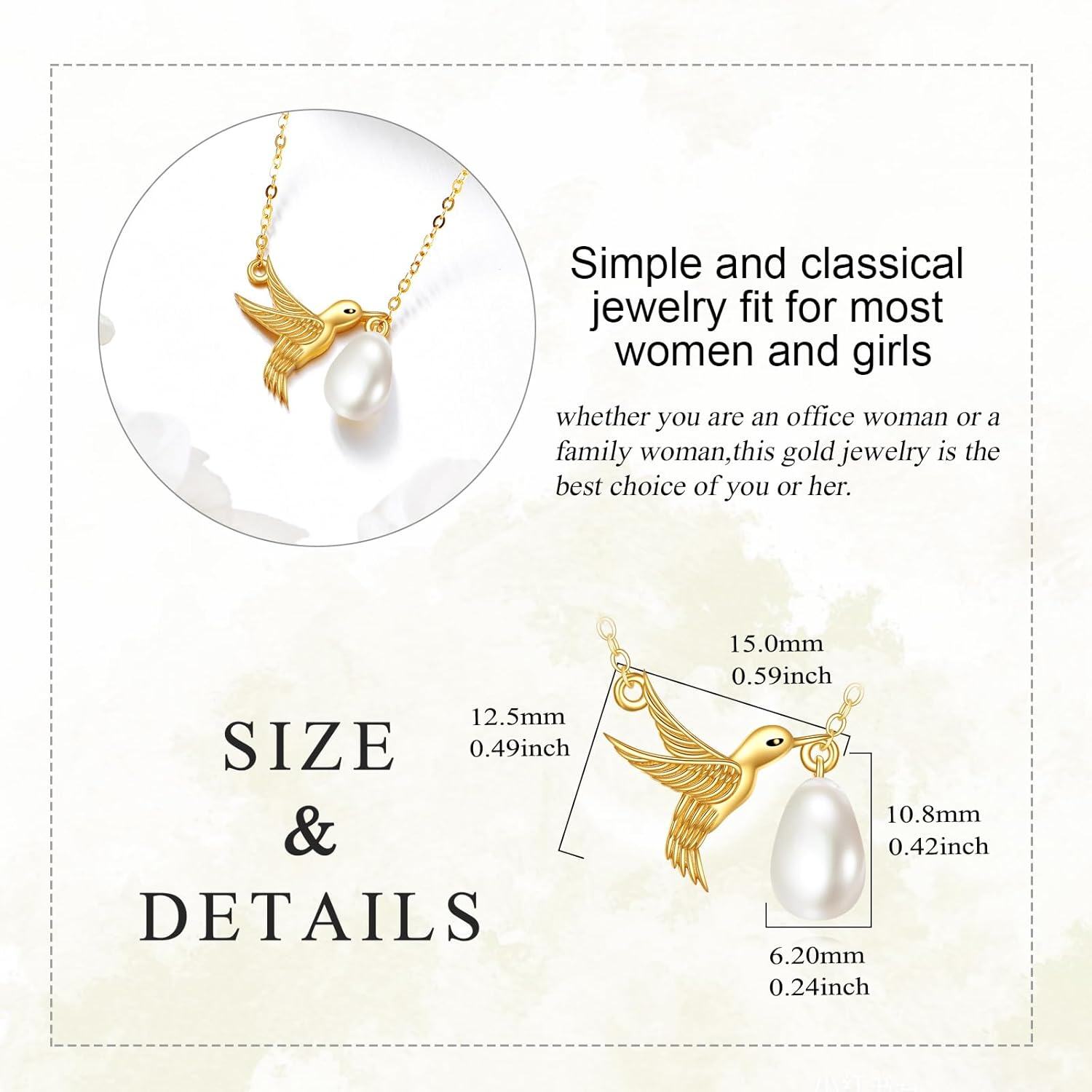 wholesale 14K Gold Pearl Hummingbird Pendant Necklace for Women-0-4