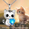 wholesale 925 Sterling Silver Cat Heart Cubic Zirconia Pendant Necklace Cute Animal  for Women Men-0-5