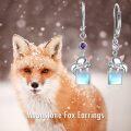 wholesale 925 Sterling Silver Raccoon Charm Drop Earrings with Purple Crystal and Blue Stone - Hypoallergenic Leverback Hooks for Women Girls-0-4