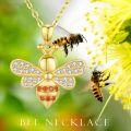 wholesale 925 Sterling Silver Plated Gold  Honeybee Pendant Necklace with Cubic Zirconia and Orange Stones-0-4