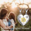 wholesale 925 Sterling Silver Metal Mother Daughter Heart Sunflower Pendant Necklaces Set-0-1