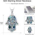 wholesale 925 Sterling Silver Tree of Life Hamsa Hand Evil Eye Abalone Shell Pendant Necklace-0-3