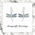 wholesale 925 Sterling Silver Abalone Shell Inlay Dragonfly Drop Earrings for Women Girls  4cm Long-0-4