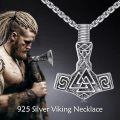 wholesale 925 Sterling Silver Thor Hammer Valknut Pendant Necklace Oxidized Vintage Viking Jewelry-0-2