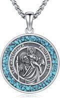wholesale 925 Sterling Silver Turquoise St Christopher Protect Us Medal Pendant Necklace Catholic s for Men & Women-0-0