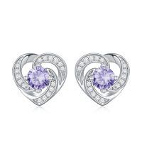 wholesale 925 Sterling Silver Birthstone Heart Stud Earrings Jewelry Gifts for Women-Silver-06-Jun-Zirconia