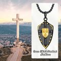 wholesale 925 Sterling Silver Knight's Templar Shield Pendant Necklace w/ Gold Accents & Bible Verse - Joshua 1:9-0-3