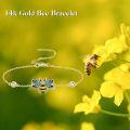 wholesale 14K Gold Bee Charm Bracelet with Blue Enamel and CZ Stones for Women Girls-0-4