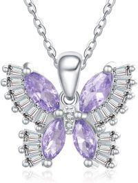 wholesale 925 Sterling Silver Birthstone Butterfly Necklace for Women-06-Jun-Alexandrite Purple