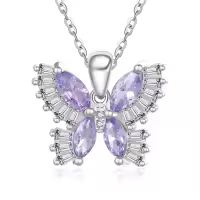 wholesale 925 Sterling Silver Birthstone Butterfly Necklace for Women-06-Jun-Alexandrite Purple