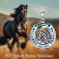 wholesale 925 Sterling Silver Blue Crystal Horseshoe Horse Head Pendant Necklace for Women Girls  43cm Chain Length-0-2