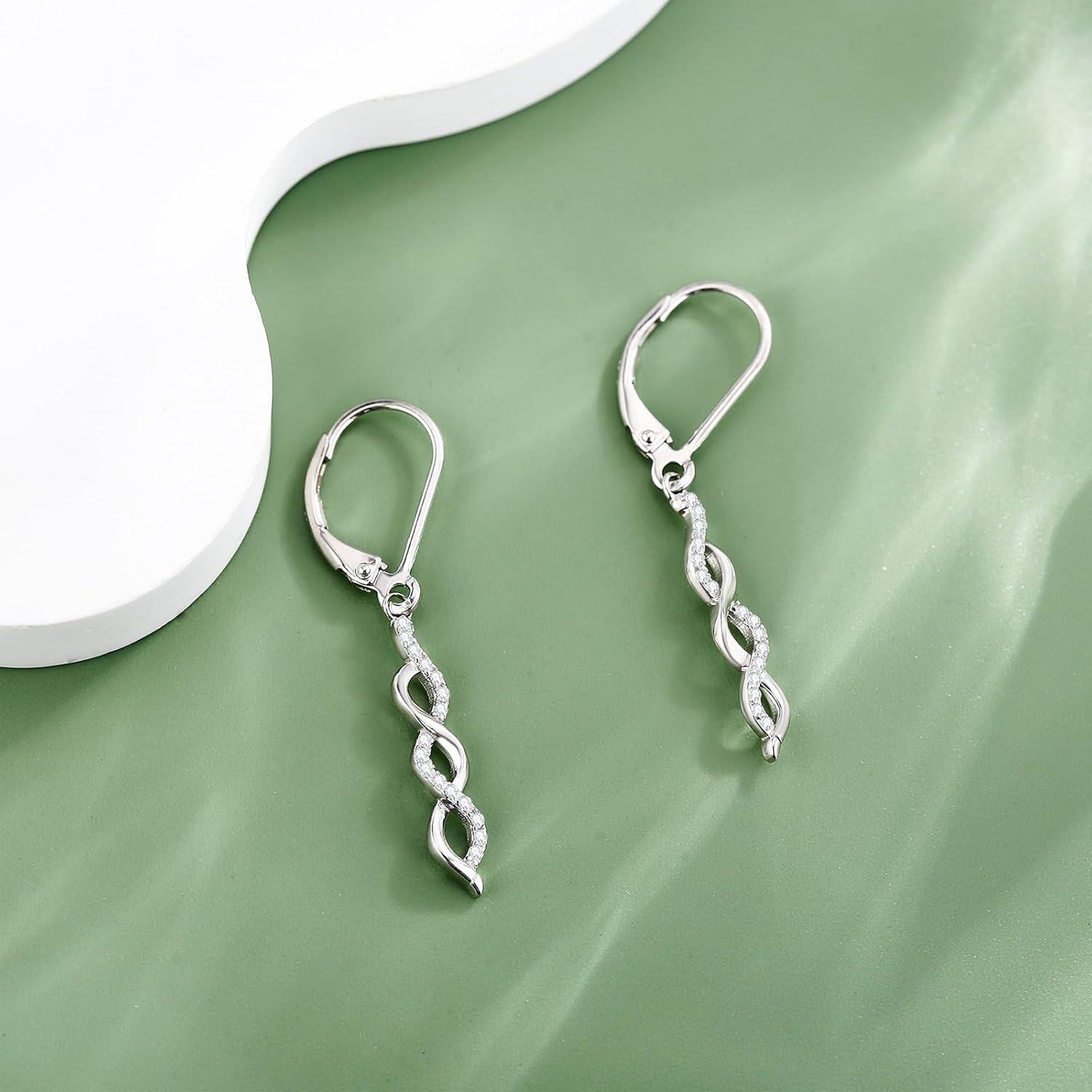 925 Sterling Silver Twist Diamond Drop Earrings-0-2