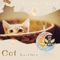 wholesale 925 Sterling Silver Rainbow Moon Cat Pet Urn Memorial Necklace-0-1