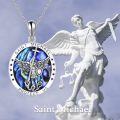 wholesale 925 Sterling Silver Saint Michael Pendant with Labradorite Stone and Cross Protection Charm Necklace for Men Women 18 + Extender Chain-0-3