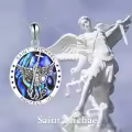 wholesale 925 Sterling Silver Saint Michael Pendant with Labradorite Stone and Cross Protection Charm Necklaces Wholesale for Men Women 18 + Extender Chain-0-3