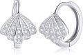 wholesale 925 Sterling Silver CZ Leaf Design Huggie Hoop Earrings-0-0